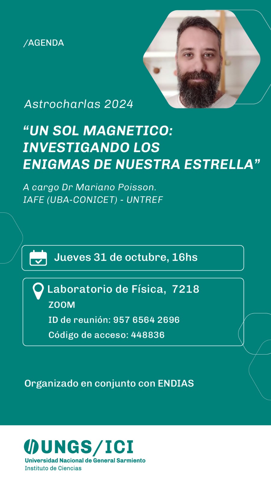 Afiche de la Charla Un Sol Magnetico. Los enigmas de nuestra estrella